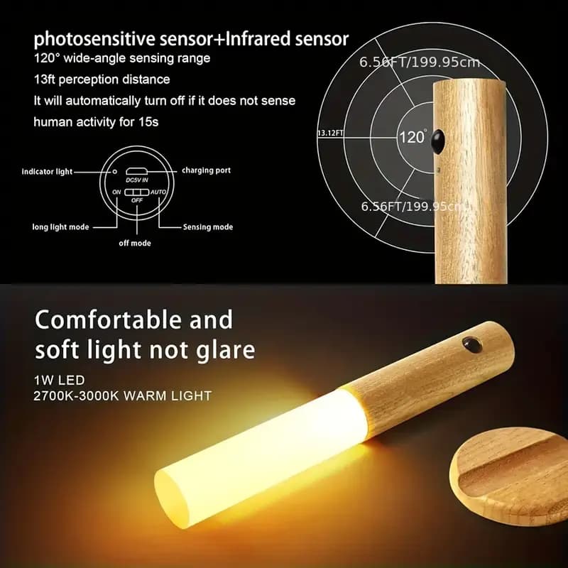 Motion Sensor Night Lights with Magnetic Body Sensor for Hallways, Rechargeable LED Light for Portable Stairs