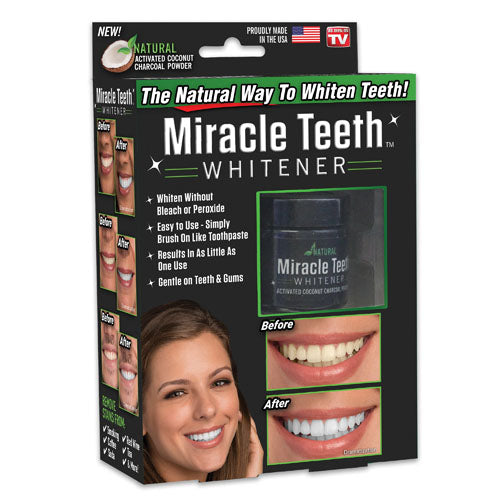 Miracle Teeth Whitener Natural Whitening Coconut Charcoal Powder Gentle On Teeth And Gums And Removes Stains 20g
