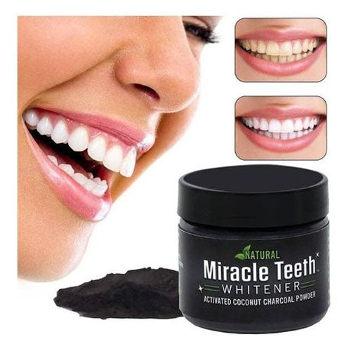 Miracle Teeth Whitener Natural Whitening Coconut Charcoal Powder Gentle On Teeth And Gums And Removes Stains 20g