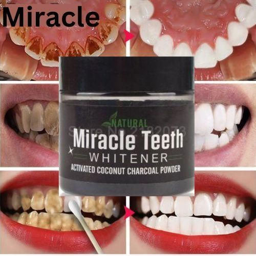 Miracle Teeth Whitener Natural Whitening Coconut Charcoal Powder Gentle On Teeth And Gums And Removes Stains 20g